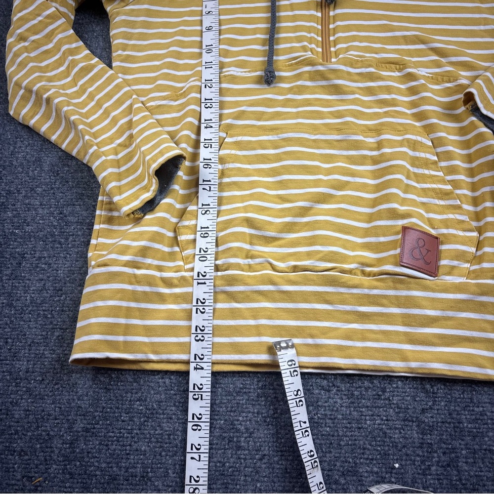 AMPERSAND AVE Women’s Yellow stripe 1/4 Zip Hooded Sweatshirt size: XL - Picture 6 of 7